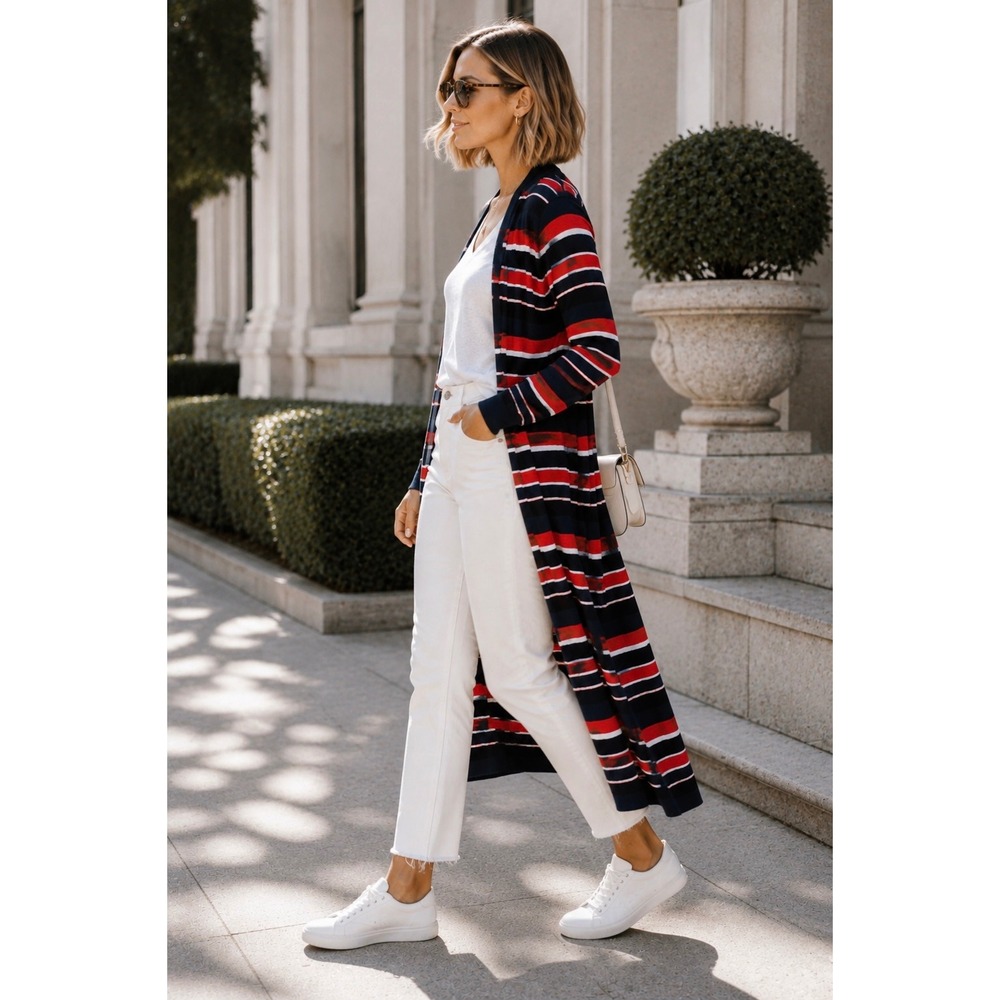 Preppy classic nautical coastal chic striped Halogen Duster I